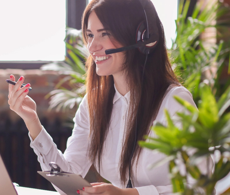 woman smiling headset